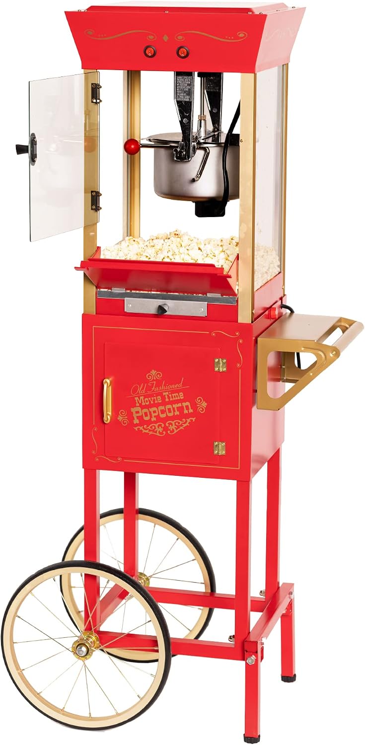 Nostalgia Vintage Popcorn Cart, 8 oz Kettle, Red