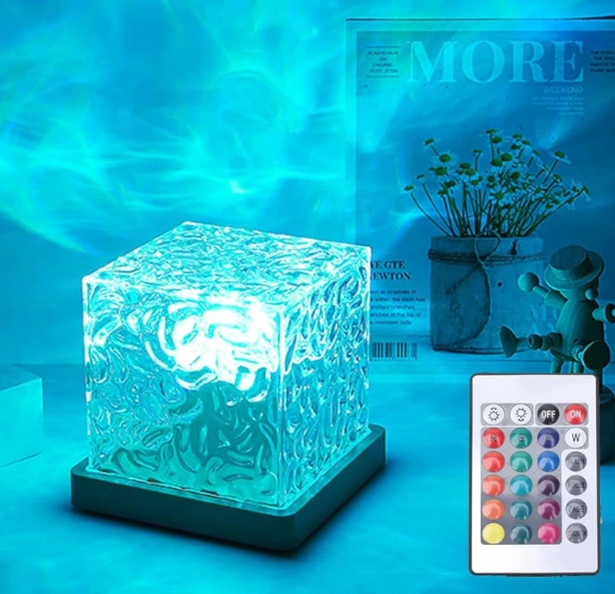 Ocean Wave Projector Cube Light, 16-Color Water Ripple Lamp with Remote