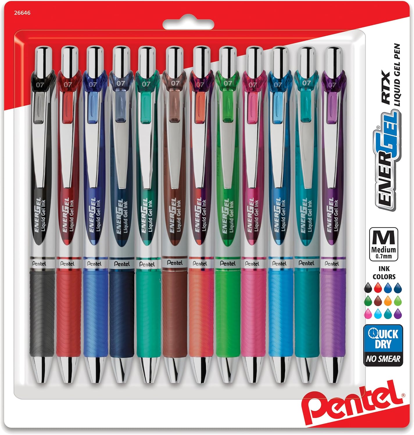 Pentel EnerGel RTX Retractable Gel Pens, 0.7mm, Assorted