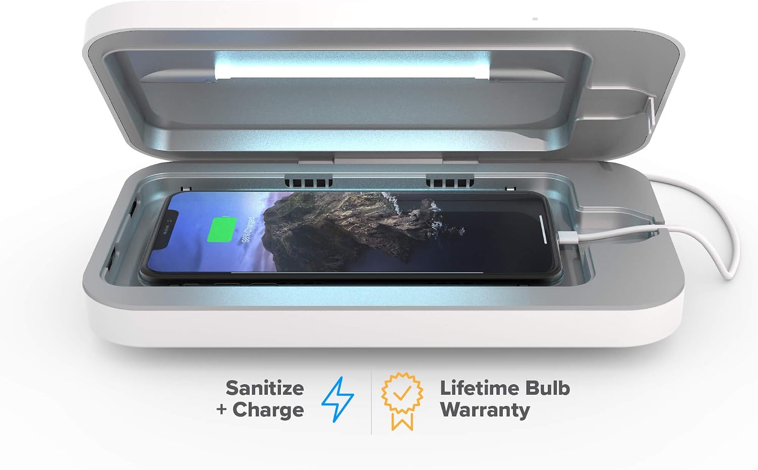 PhoneSoap 3 UV Phone Sanitizer & Dual Charger, White