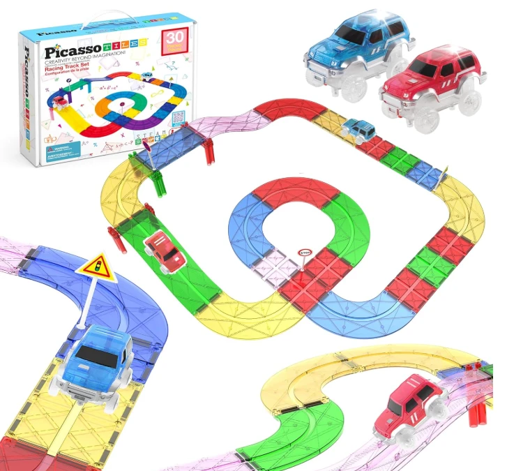 PicassoTiles 30-Piece Magnetic Race Track Toy Set
