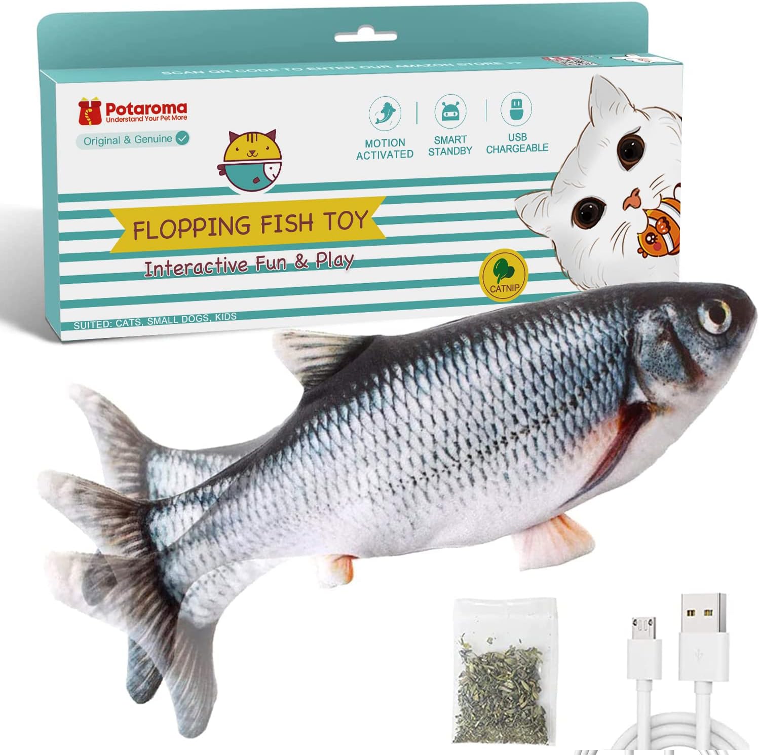 Potaroma Flopping Fish Cat Toy with Catnip