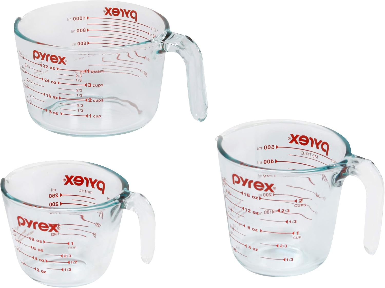 Pyrex Essentials Glass Measuring Cup Set, 1, 2 & 4 Cup