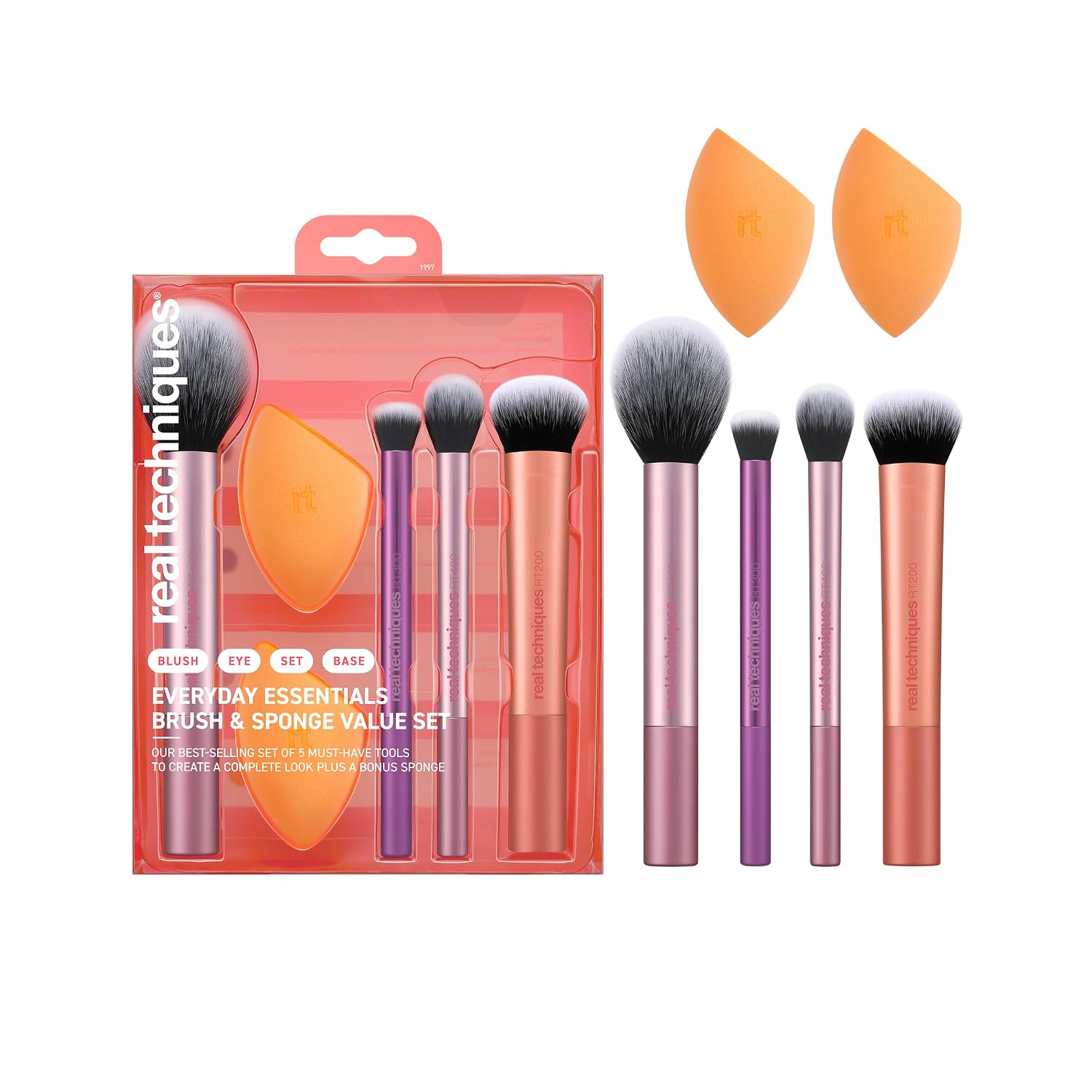 Real Techniques Everyday Essentials Makeup Brush Set, 6 Pieces