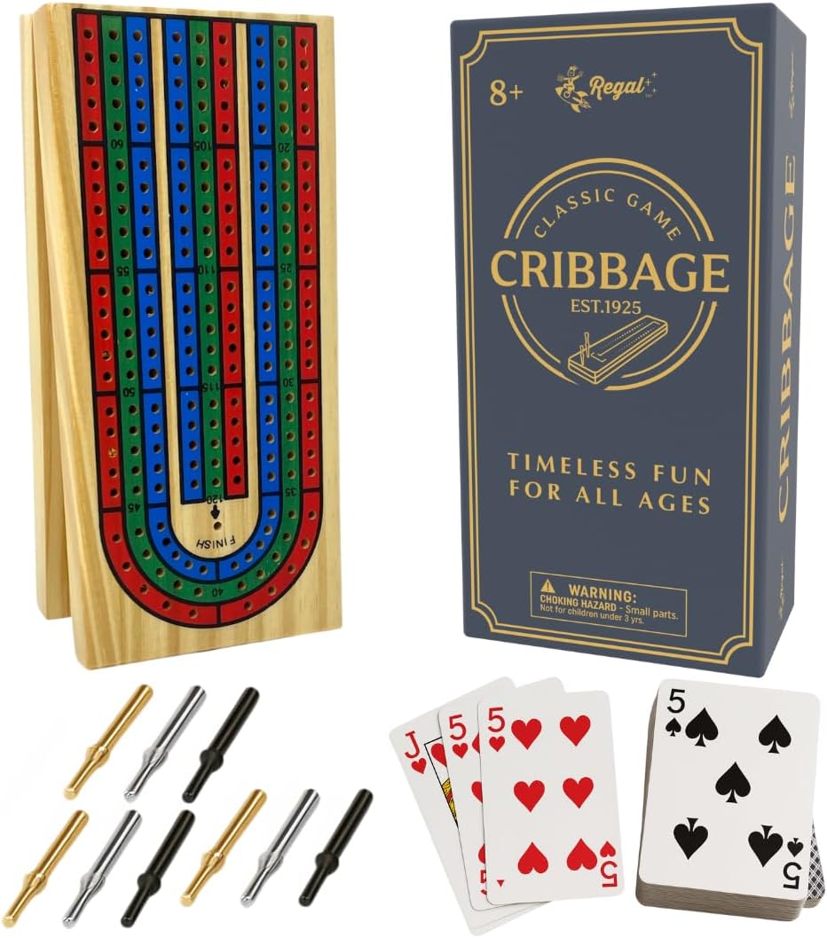 Regal Games Wooden Cribbage Board Set with Storage