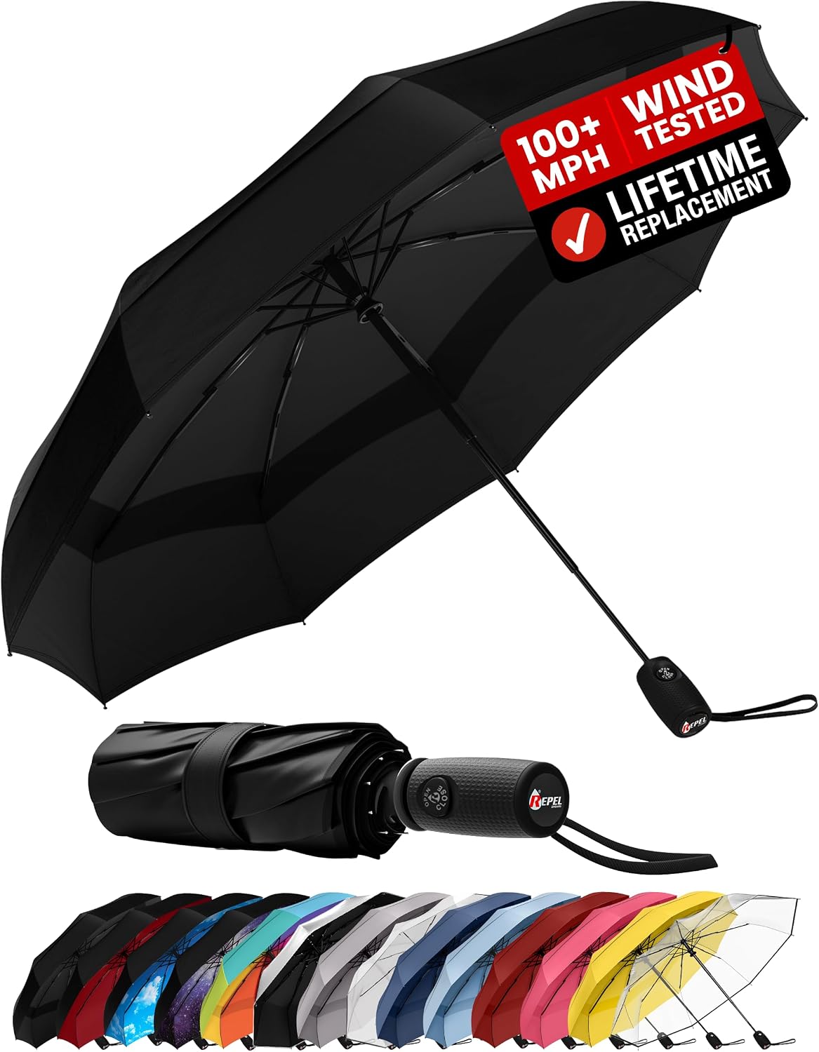 Repel Windproof Travel Umbrella, Black
