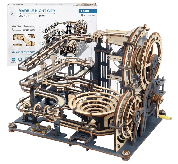 ROKR LGA01 Marble Night City, 3D Wooden Mechanical Marble Run