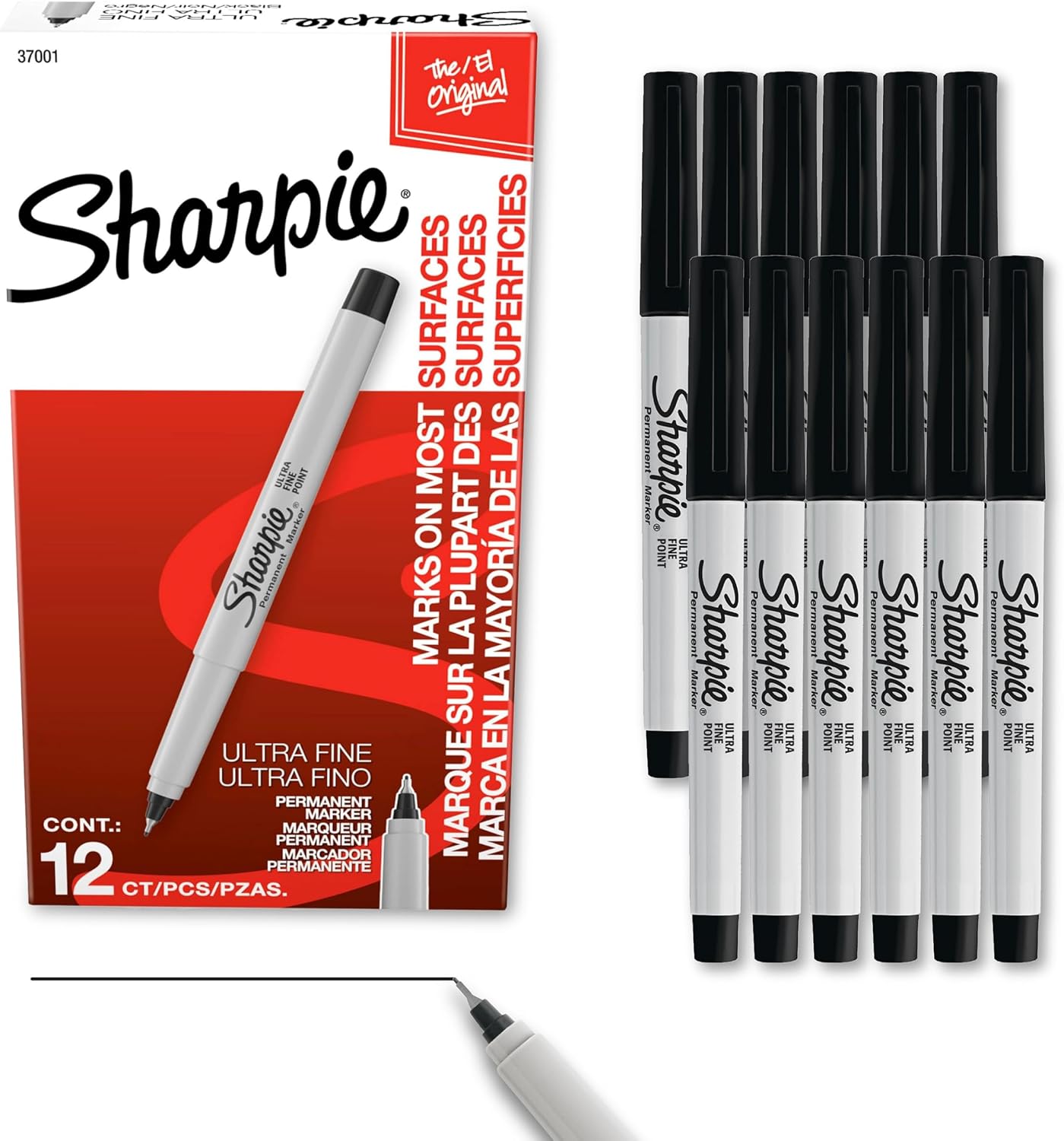 Sharpie Ultra Fine Point Permanent Markers, Black, 12-Pack