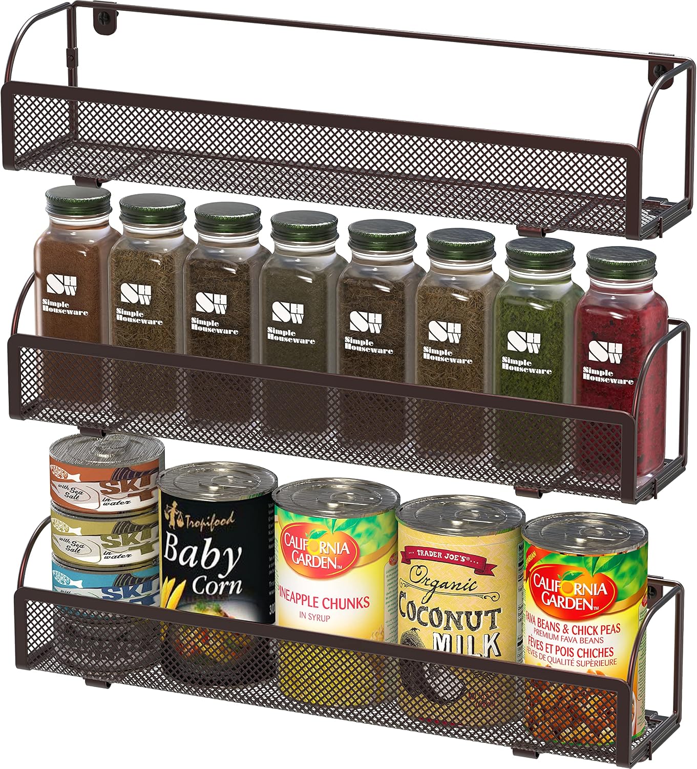 Simple Houseware Wall-Mounted Spice Rack Shelves, 3-Pack, Bronze