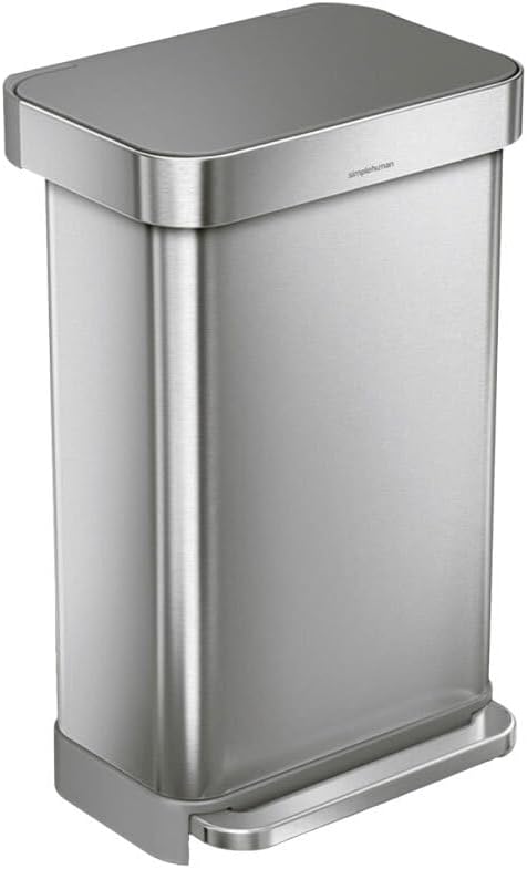 simplehuman 45L Rectangular Step Trash Can, Brushed Stainless