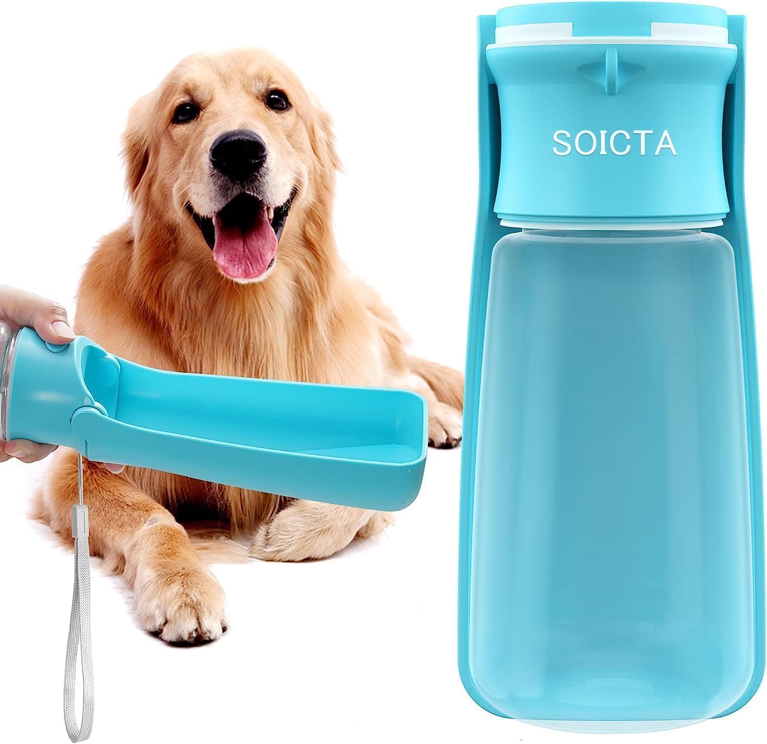 SOICTA Portable Dog Water Bottle, 19 oz, Blue