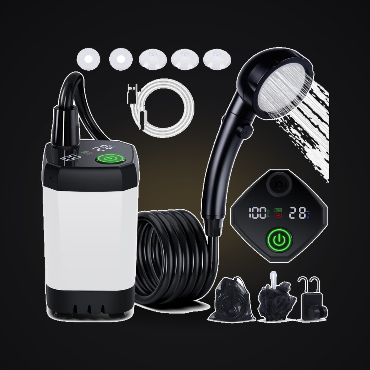 Spopal Portable Camping Shower with Water Pump & Temperature Display