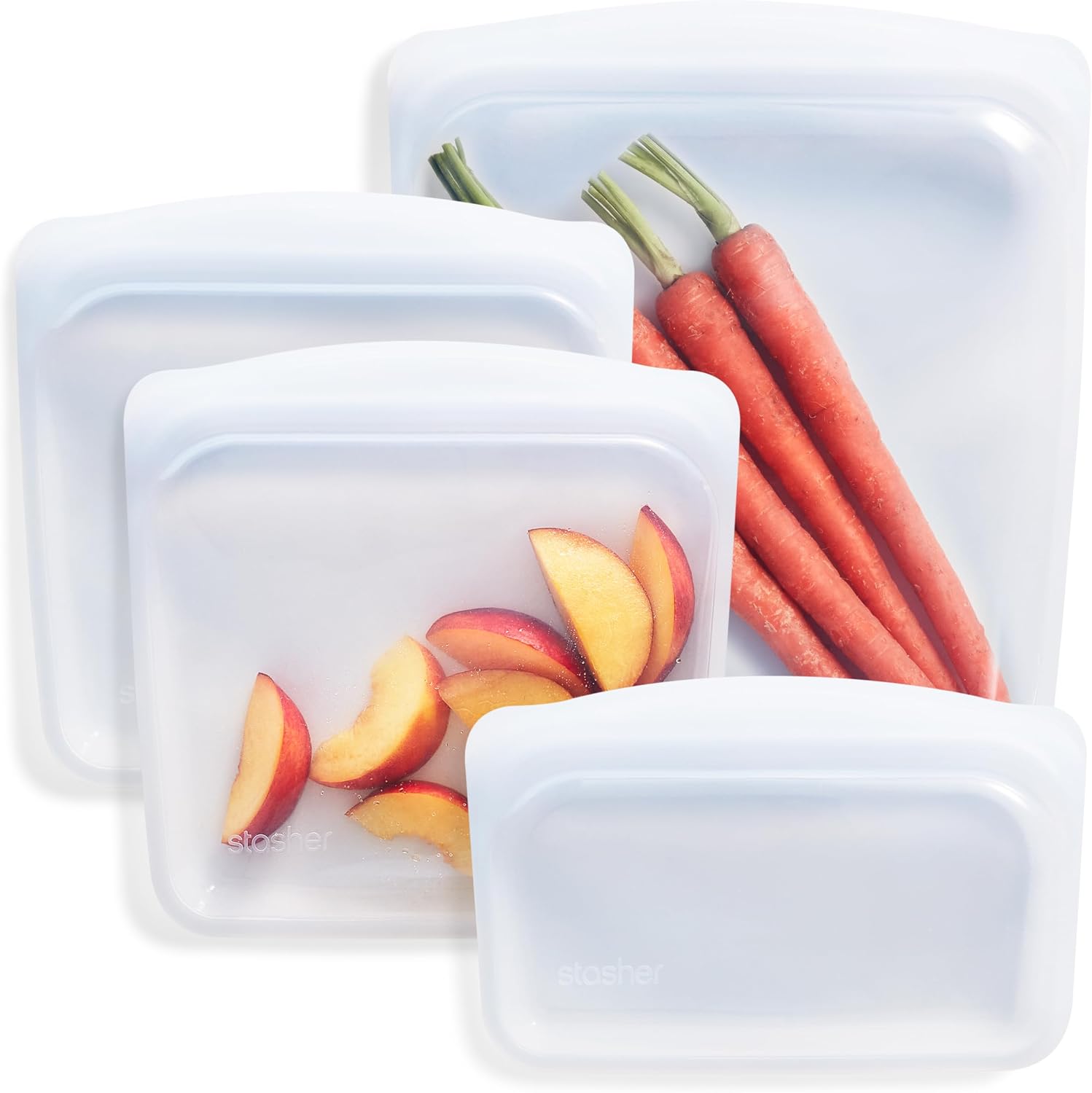 Stasher Reusable Silicone Storage Bags, 4-Pack, Clear