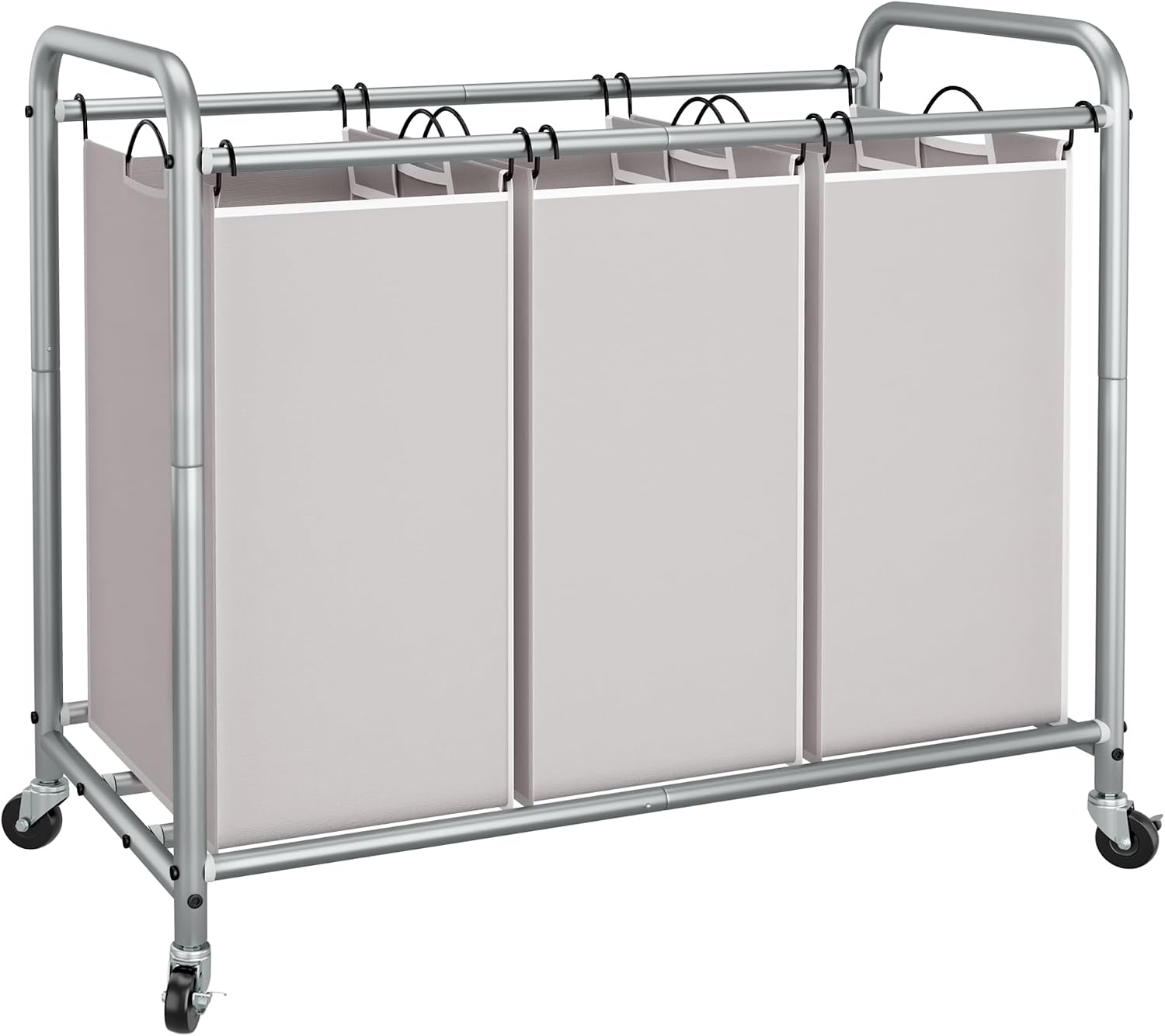 STORAGE MANIAC 3-Section Rolling Laundry Sorter, Gray
