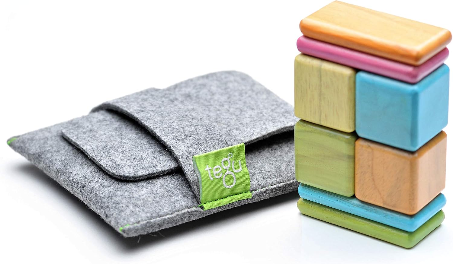 Tegu Pocket Pouch Magnetic Wooden Blocks, 8 Pieces, Tints