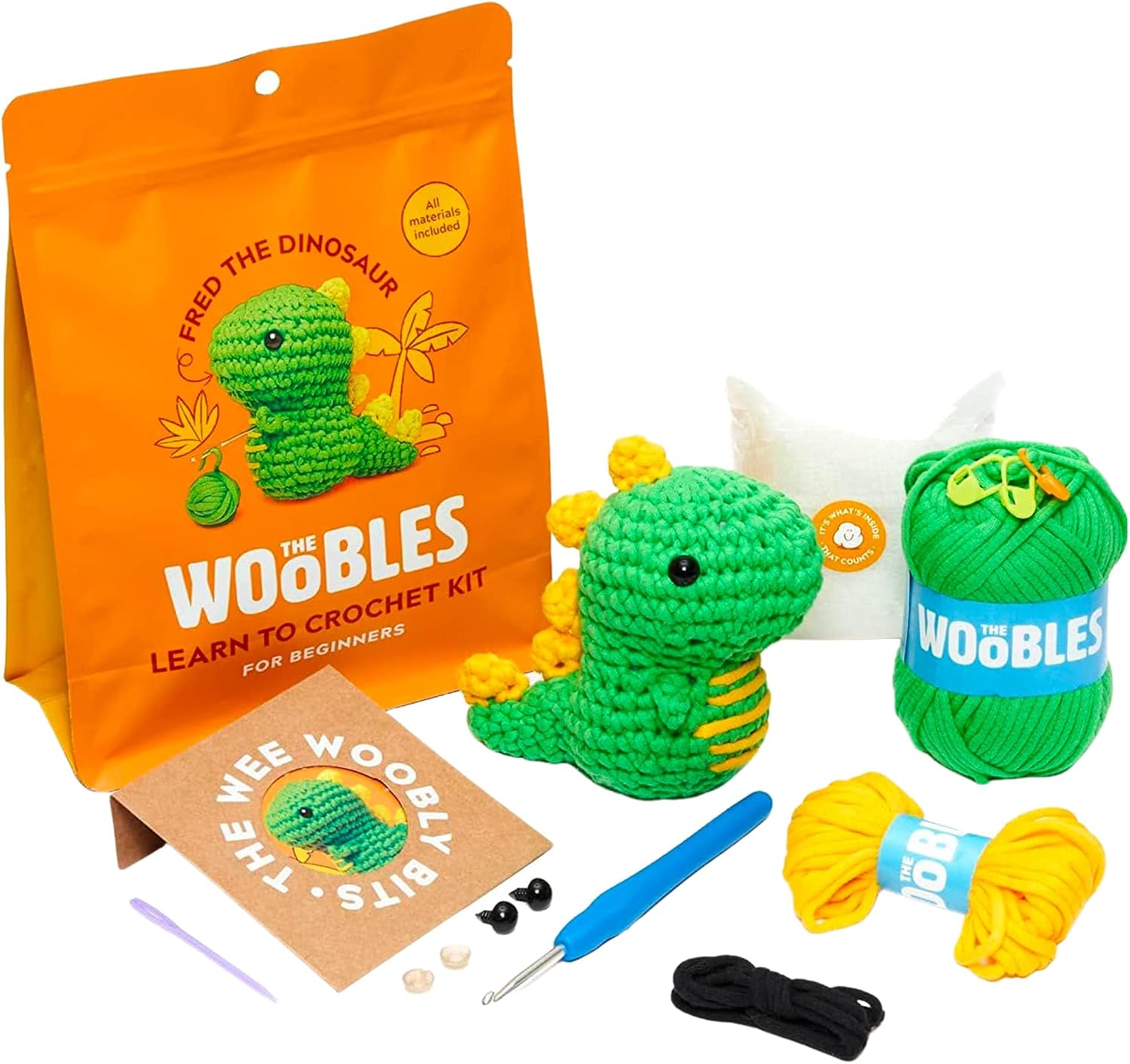 The Woobles Beginner Crochet Kit, Fred the Dinosaur
