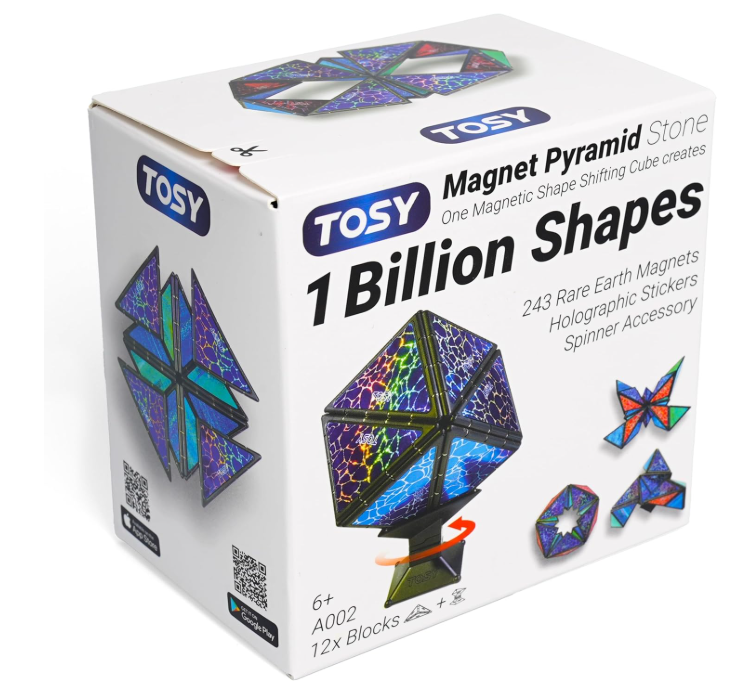 TOSY Magnet Pyramid Stone, 12-Piece Magnetic Shape-Shifting Cube with Spinner
