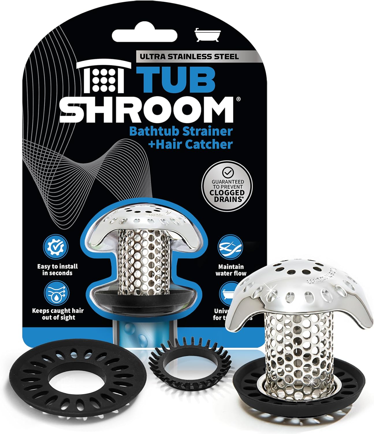 TubShroom Ultra Stainless Steel Tub Drain Hair Catcher