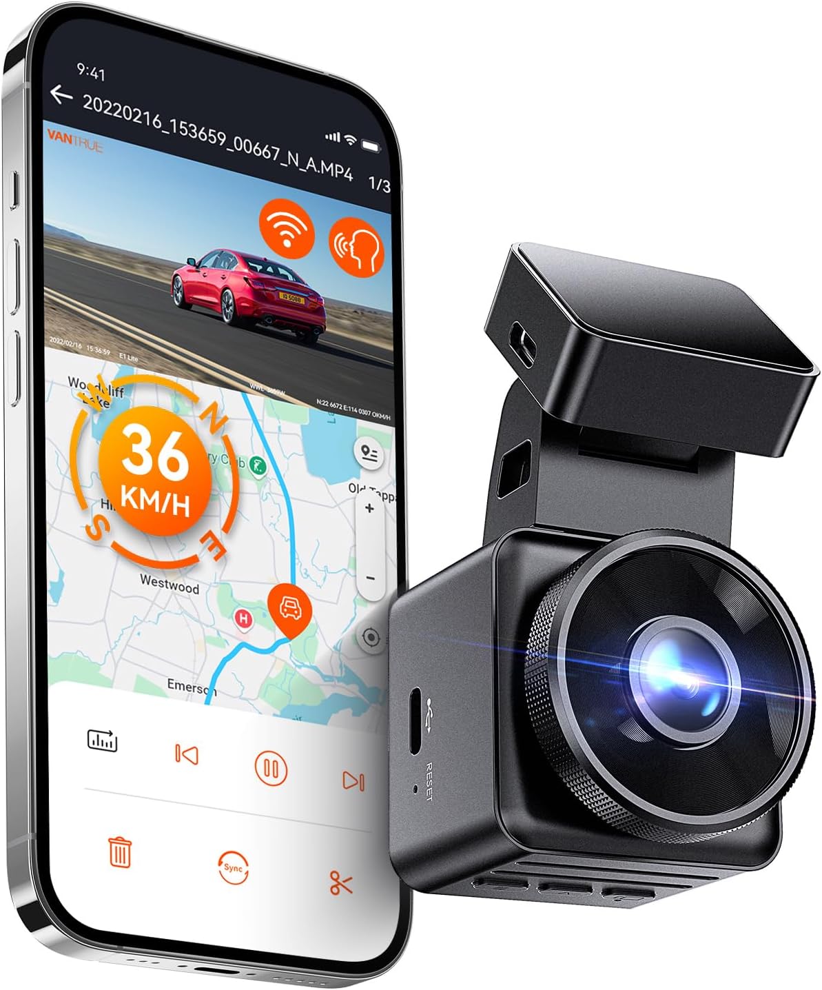 Vantrue E1 Lite 1080P Mini Dash Cam with GPS and Wi-Fi