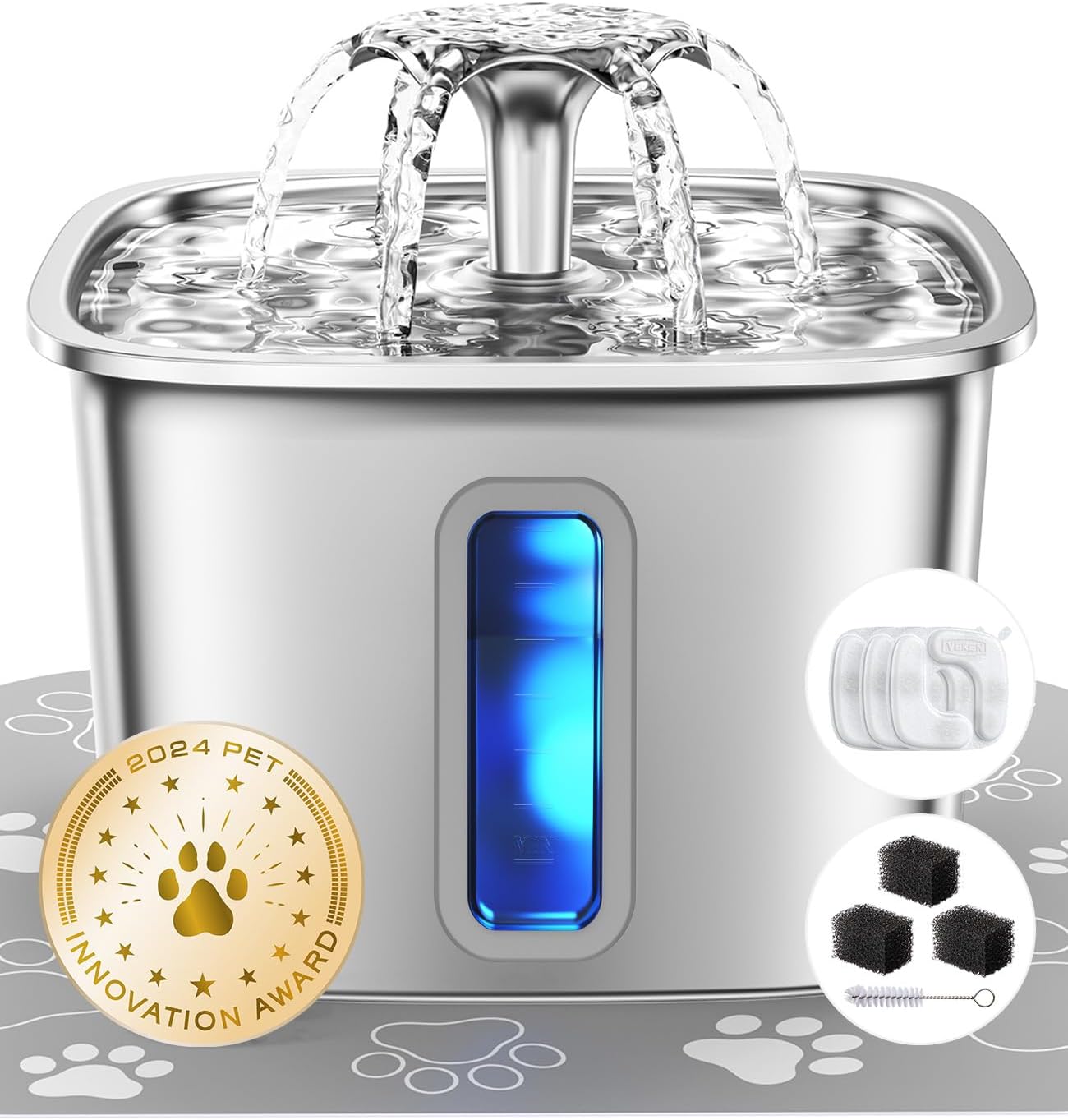 Veken Stainless Steel Cat Water Fountain, 108 oz
