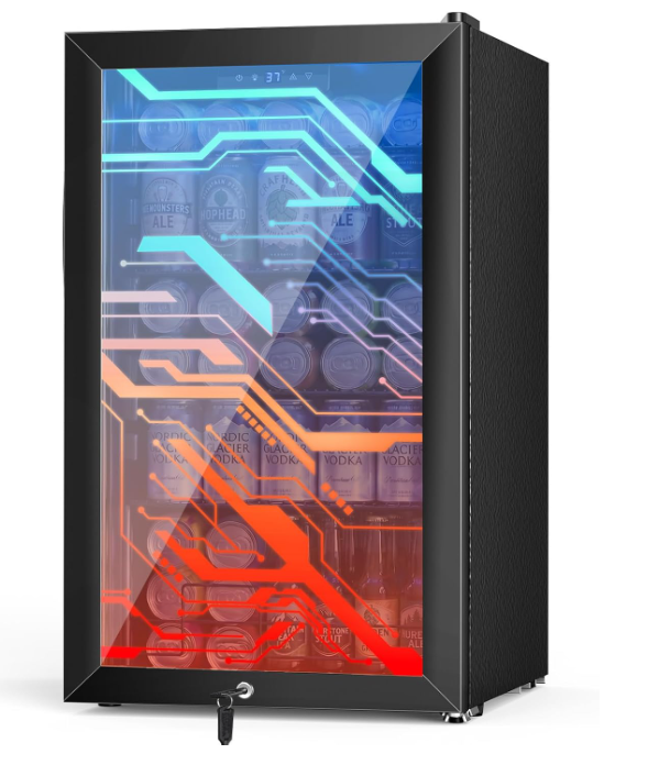 Velieta 17" Cyberpunk Beverage Refrigerator with LED Light-Up Glass Door