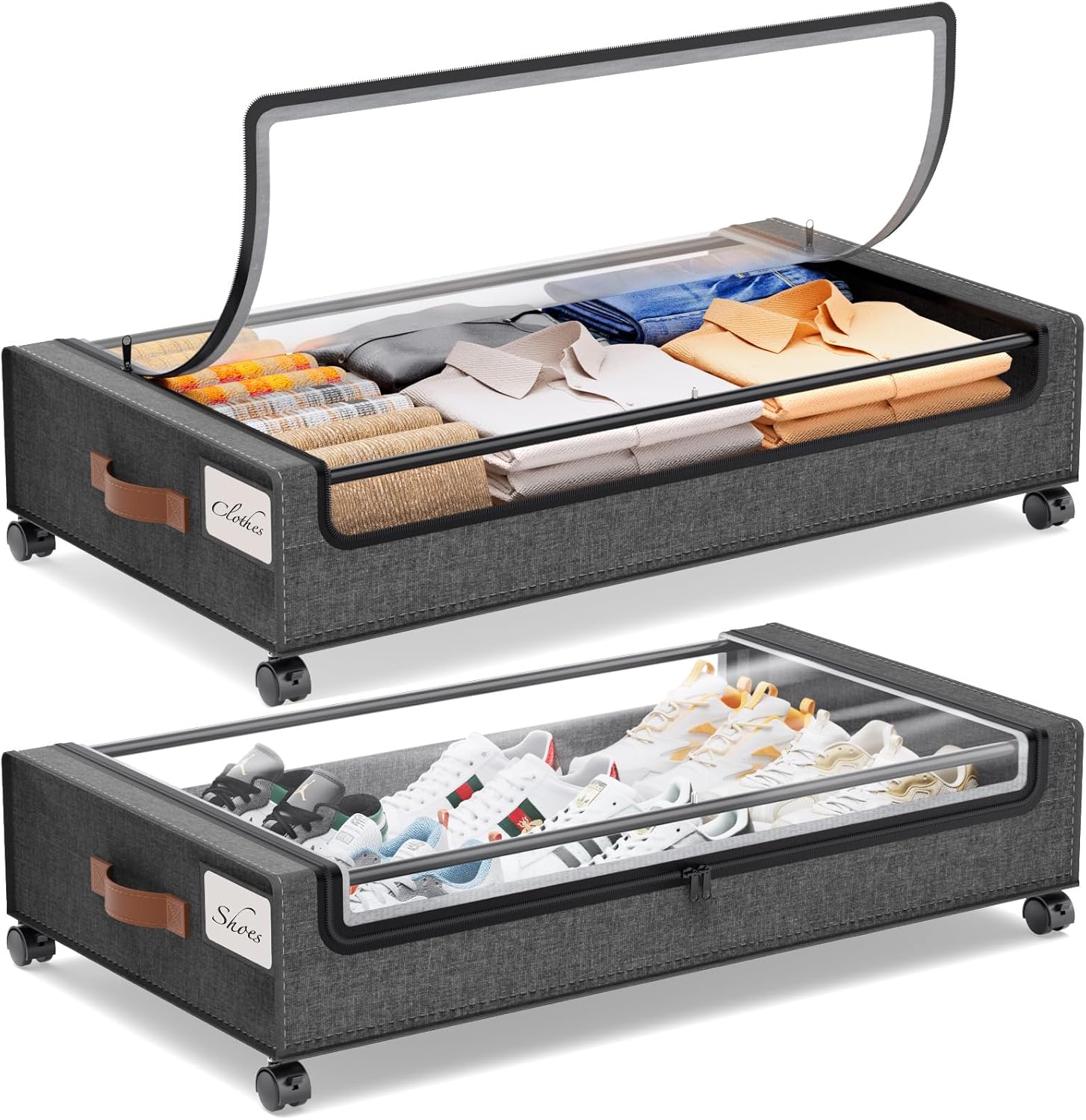 Yecaye Rolling Under Bed Storage Drawers, 2-Pack, Grey