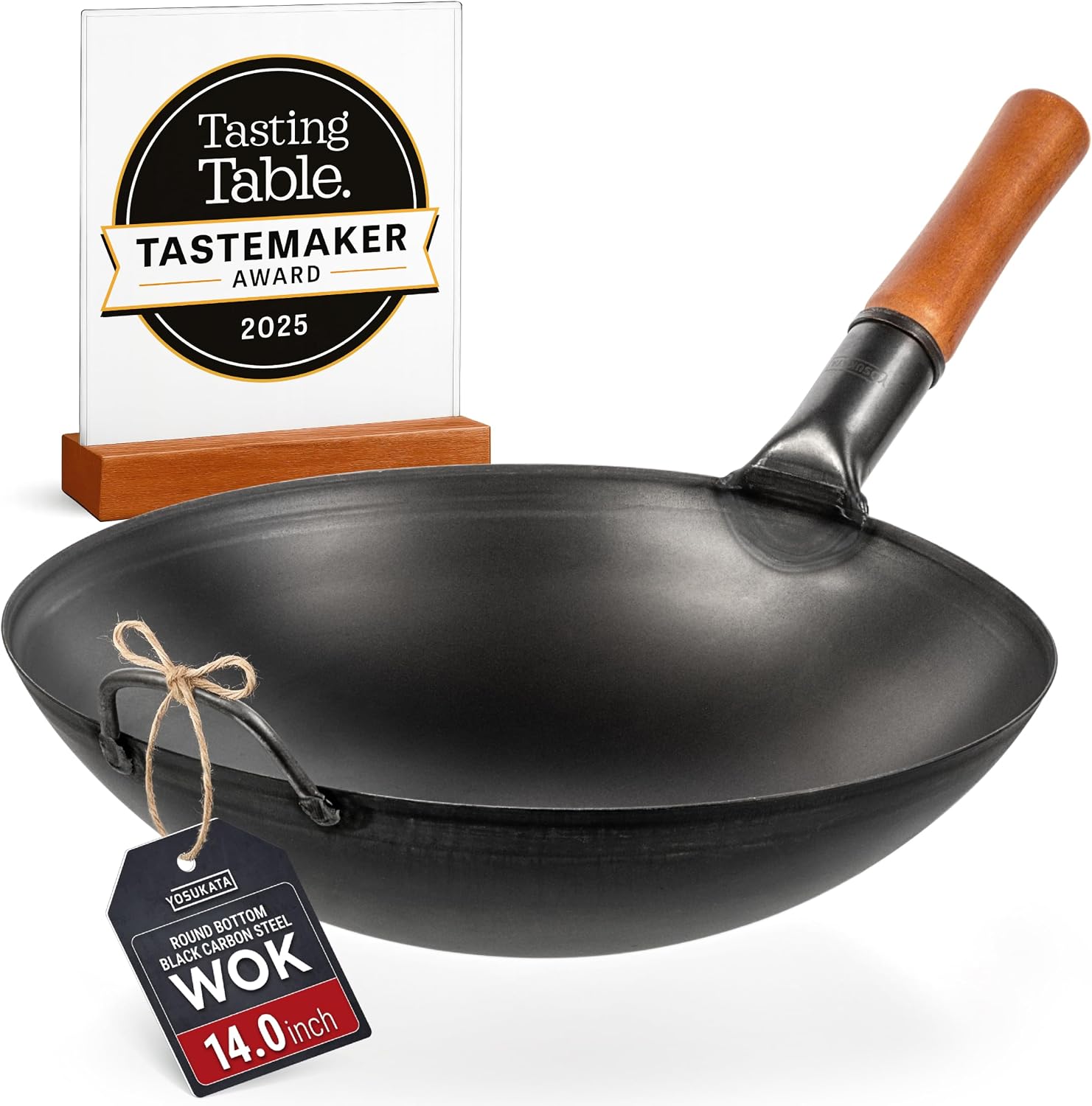 YOSUKATA 14" Carbon Steel Wok, Round Bottom