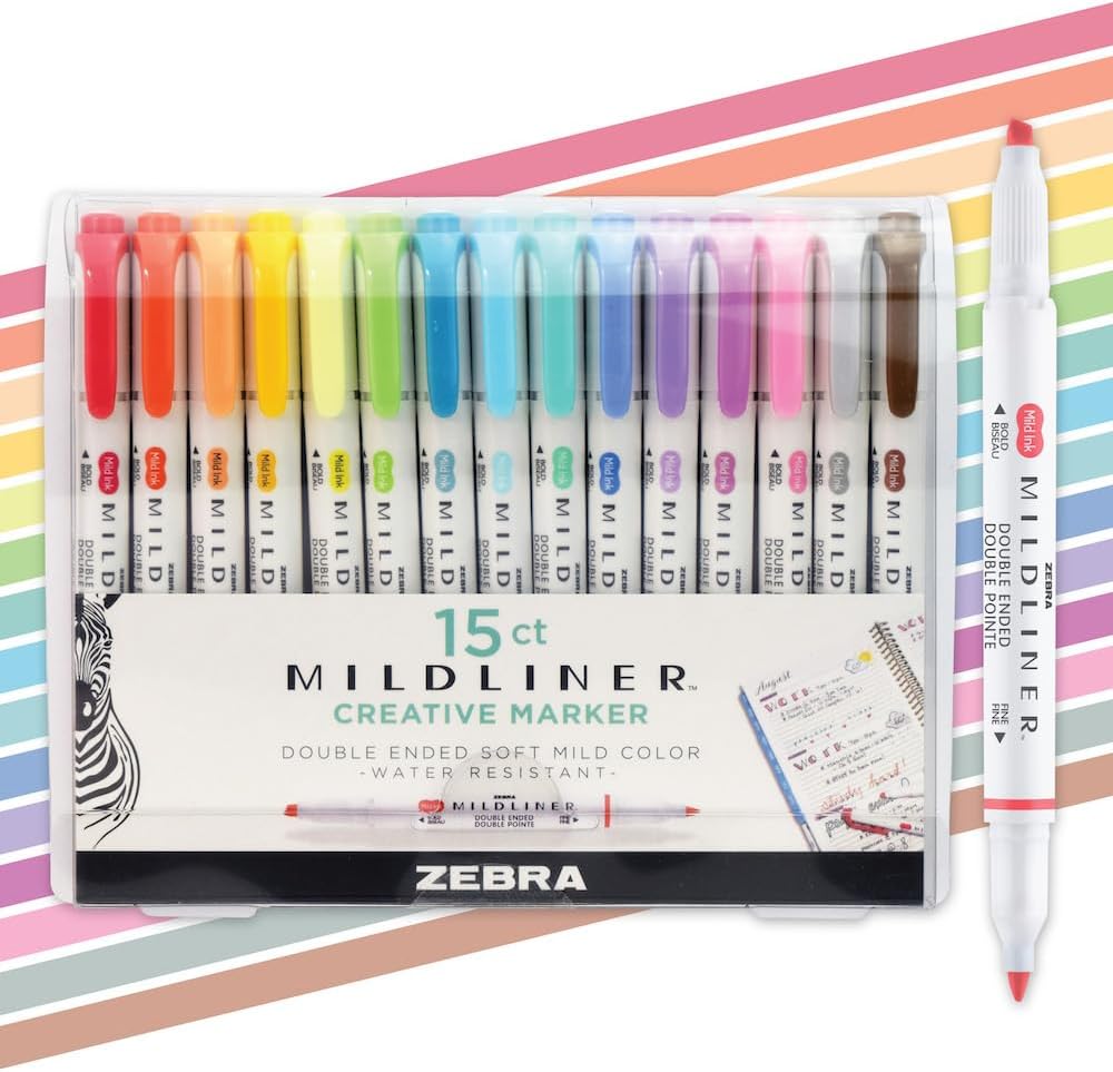 Zebra Mildliner Dual-Tip Highlighters, 15-Pack